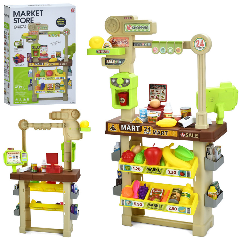 Ігровий набір Магазин Bambi 922-204 каса, сканер, звук, світло, продукти, 61 предмет