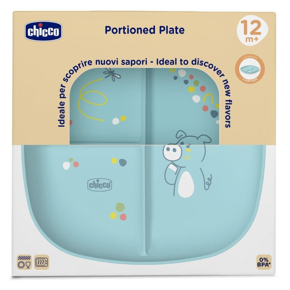 Дитяча тарілка секційна Chicco 16003.25 блакитний, антиковзке покриття