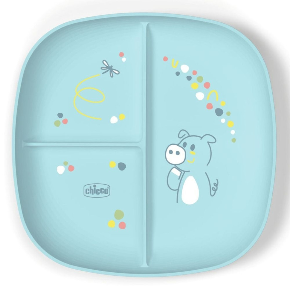 Дитяча тарілка секційна Chicco 16003.25 блакитний, антиковзке покриття