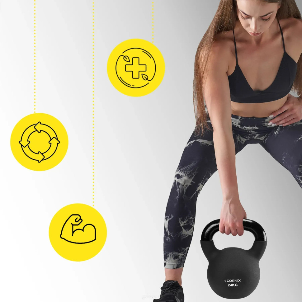 Гиря металлическая Cornix XR-0440 с виниловым покрытием 24 кг, черный
