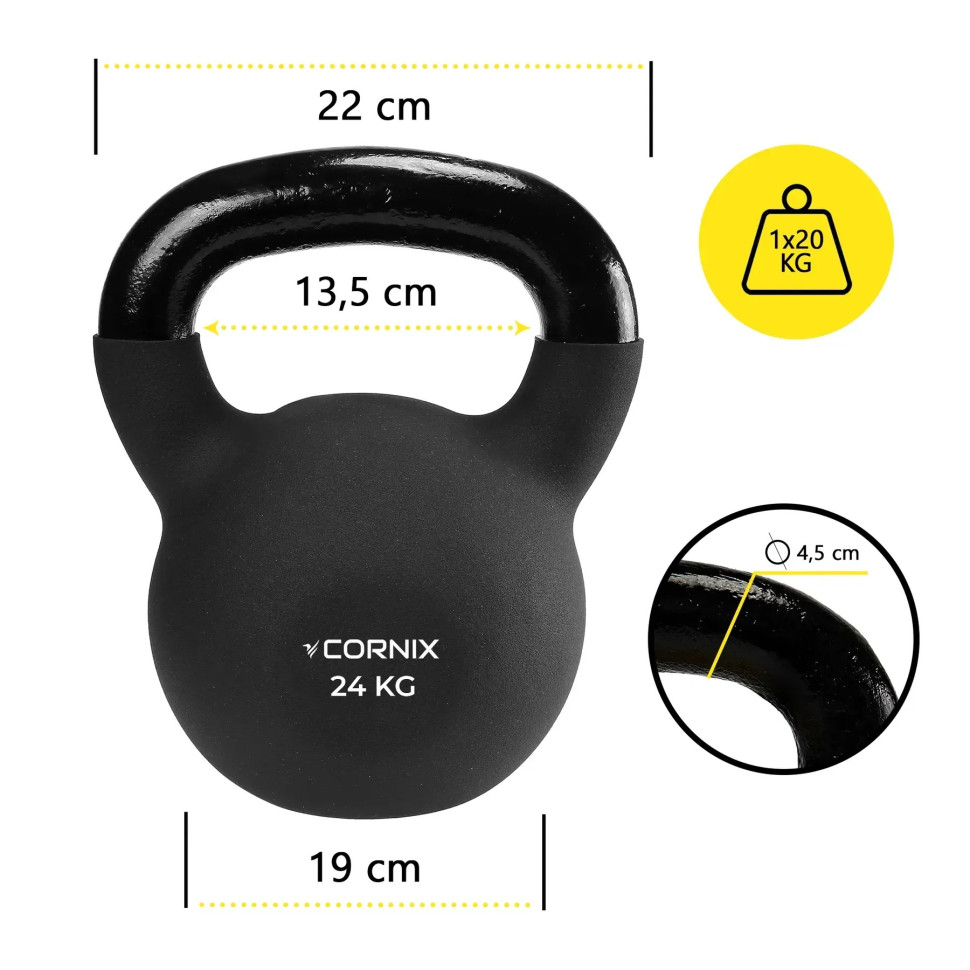Гиря металлическая Cornix XR-0440 с виниловым покрытием 24 кг, черный