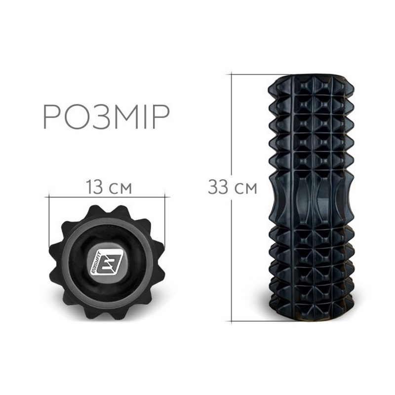 Массажный ролик Grid Rolle 1.2 EasyFitr EF-2022a-BK 33 см, с заглушками с двух сторон, черный