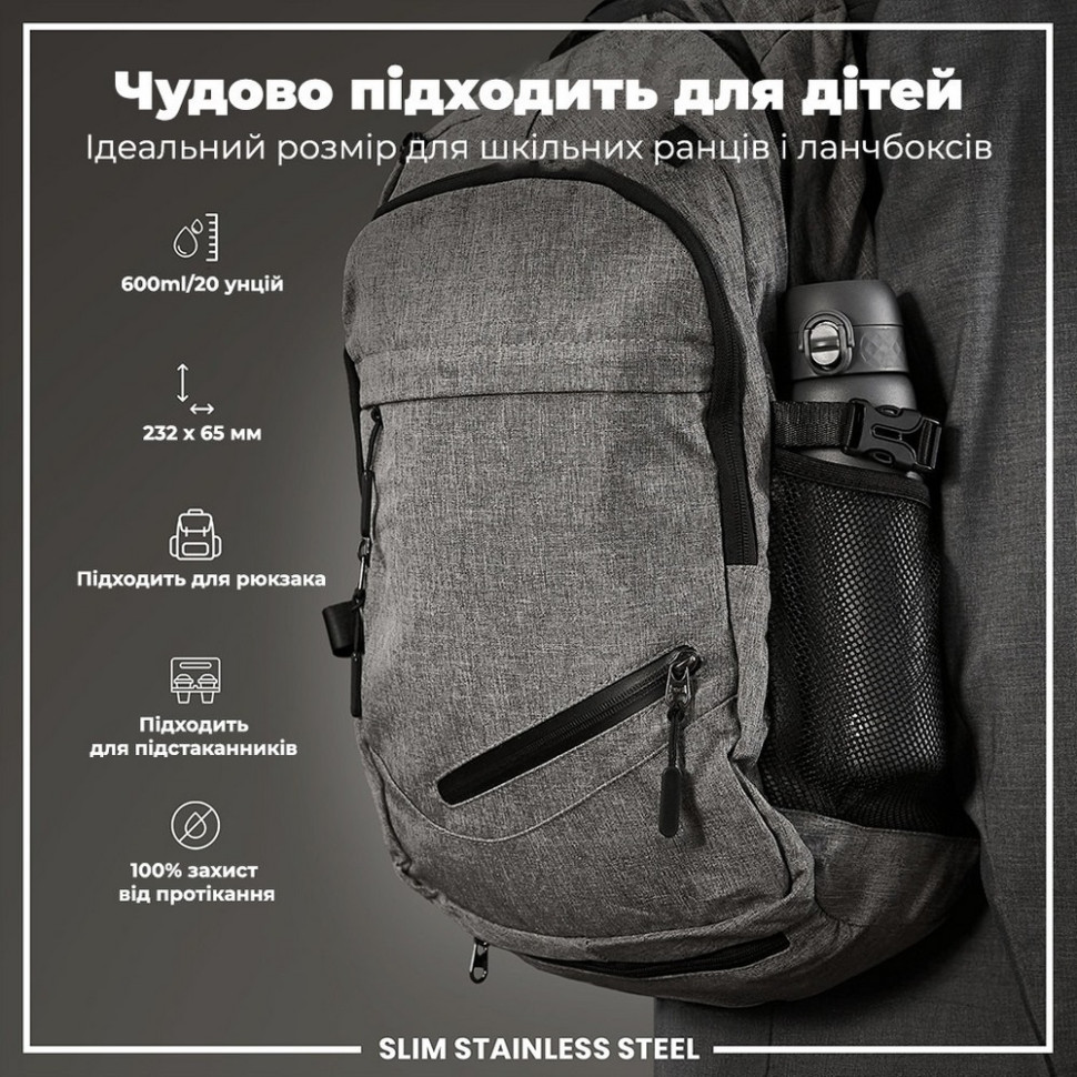 Пляшка для води металева Stainless Steel ION8 I8SS600GRY 600 мл, Grey