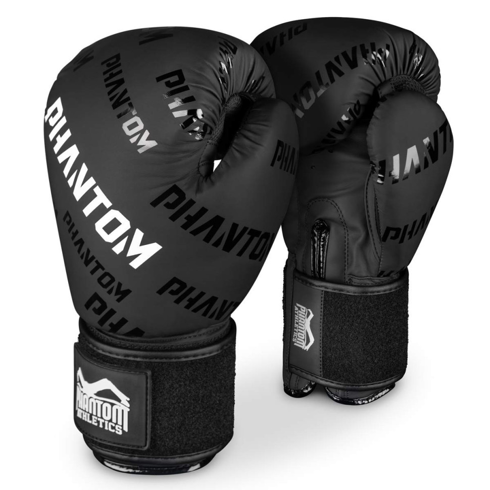 Боксерские перчатки APEX Velcro Phantom PHBG2368-12 Black 12 унций (Бинты в подарок)