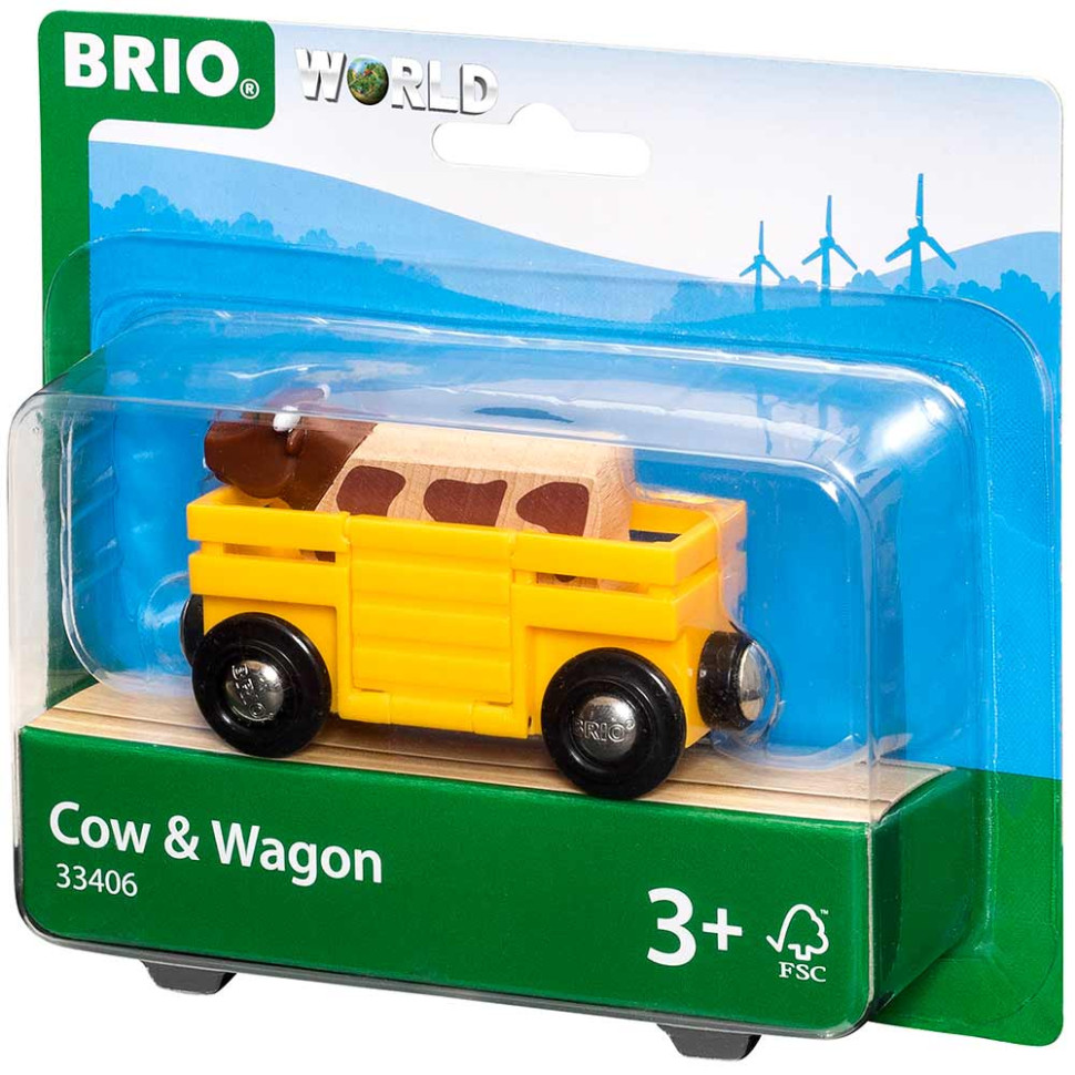 Вагон с коровой для детской железной дороги BRIO 33406-BR, дерево, пластик 2 элемента в комплекте