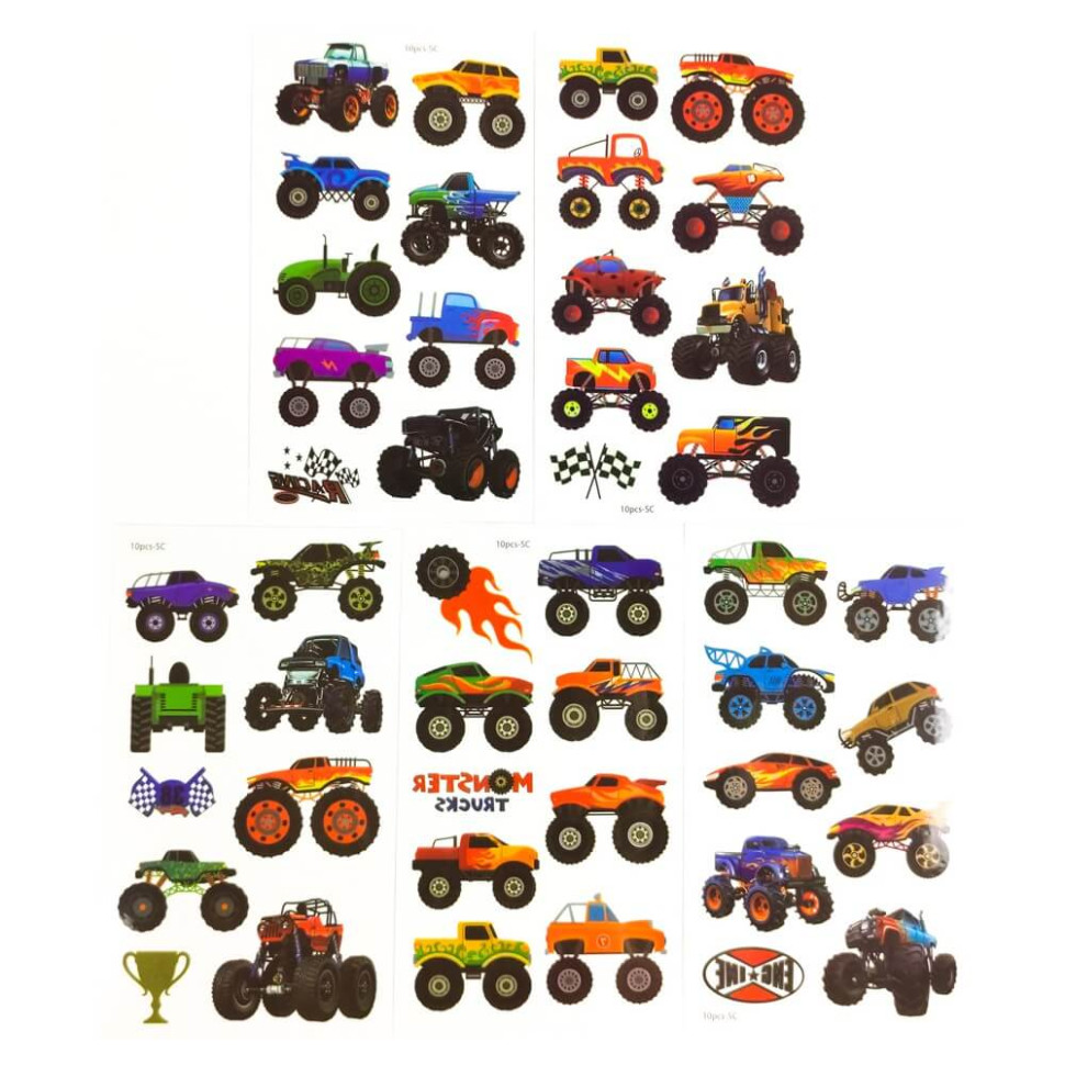 Набір дитячих тимчасових тату «Колеса-монстри №2» Fresh Tattoo set-5-kids-tatto-cars-2