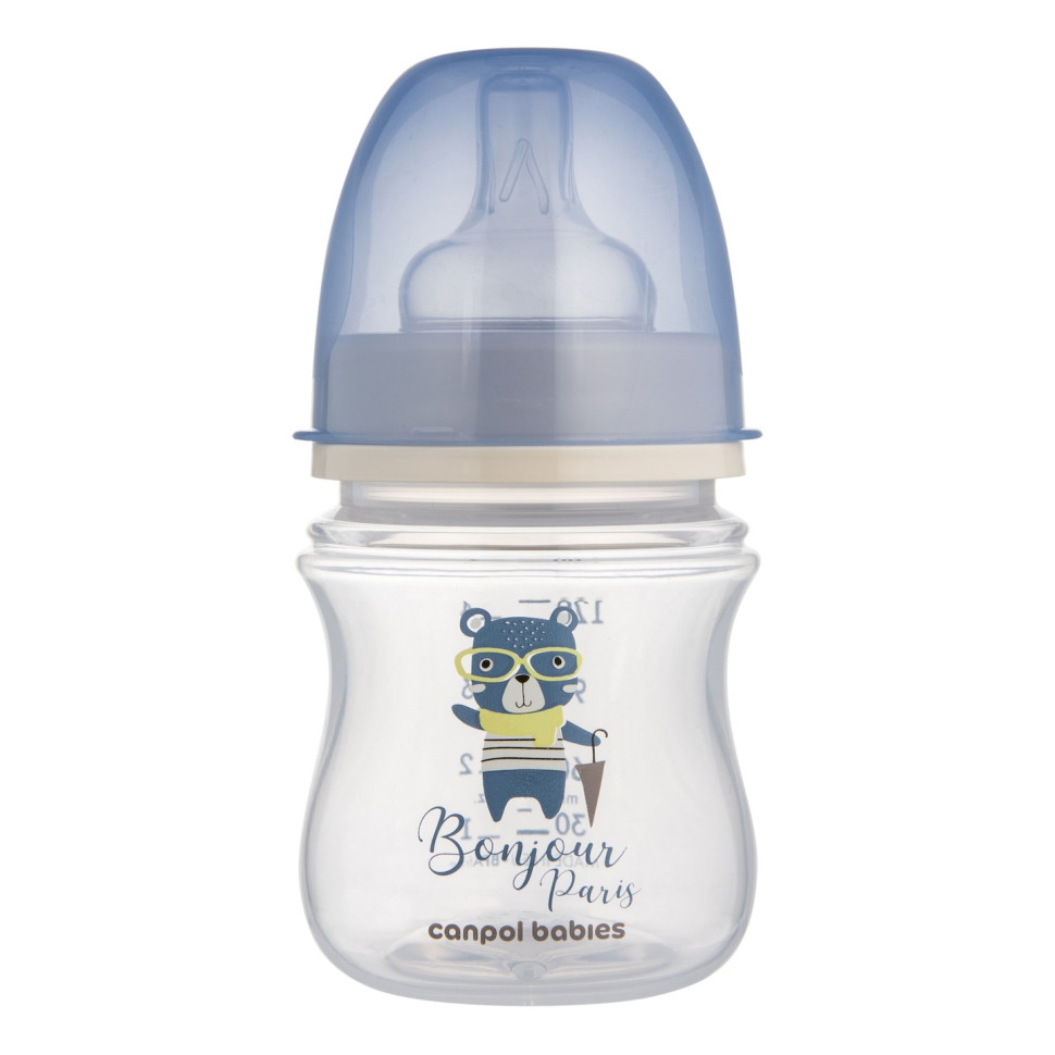 Бутылочка антиколиковая с широким отверстием Bonjour Paris Canpol babies 35/231_blu 120 мл