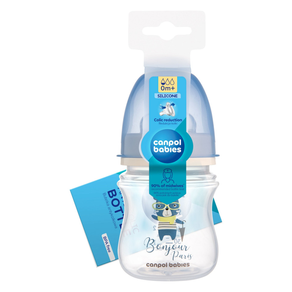 Бутылочка антиколиковая с широким отверстием Bonjour Paris Canpol babies 35/231_blu 120 мл