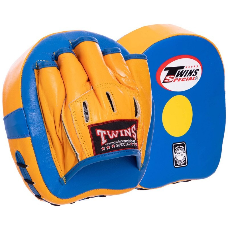 Лапи вигнуті для боксу та єдиноборств Twins Special VL-2054-BLY 2 шт блакитний-жовтий 18х18х8 см