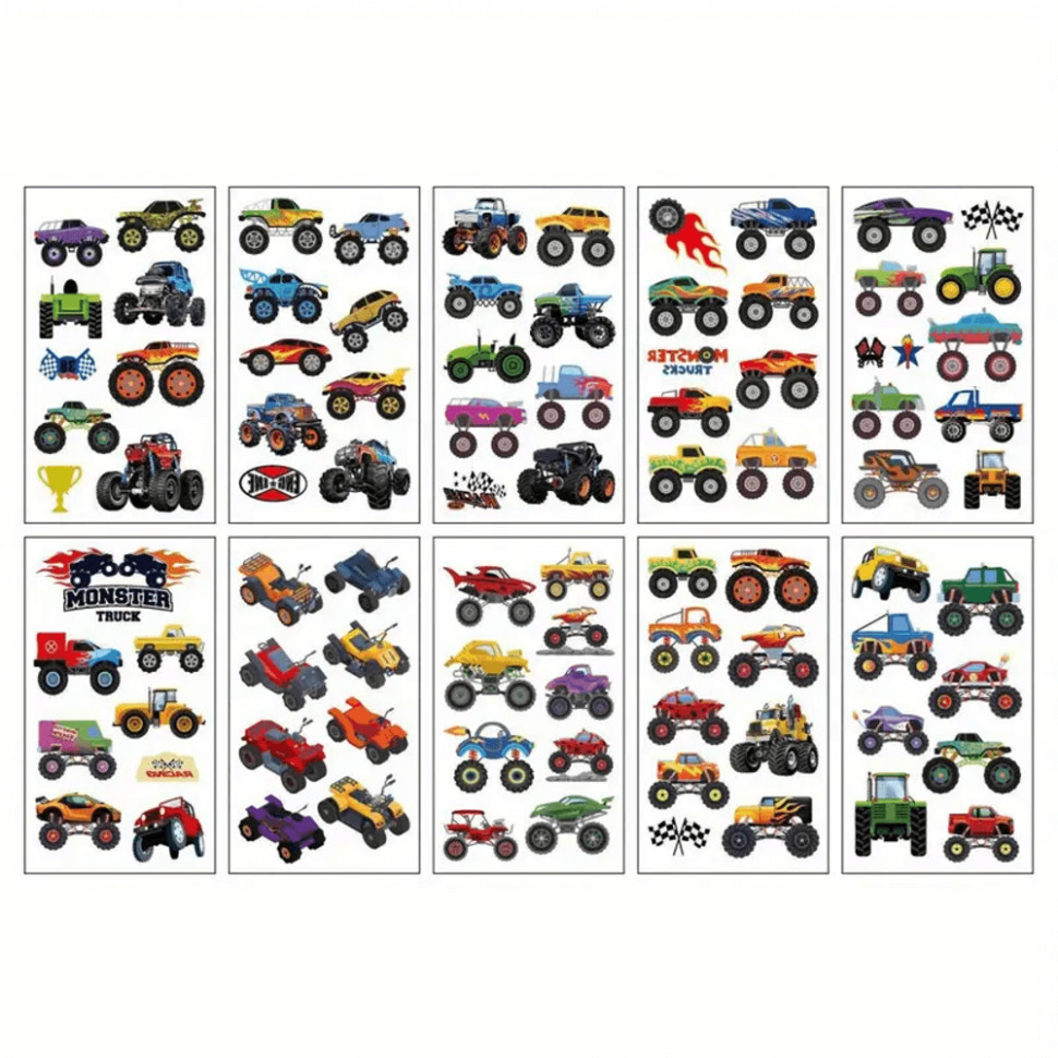 Набір дитячих тимчасових тату «Колеса-монстри» Fresh Tattoo set-10-kids-tatto-cars
