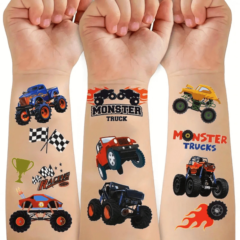 Набір дитячих тимчасових тату «Колеса-монстри» Fresh Tattoo set-10-kids-tatto-cars