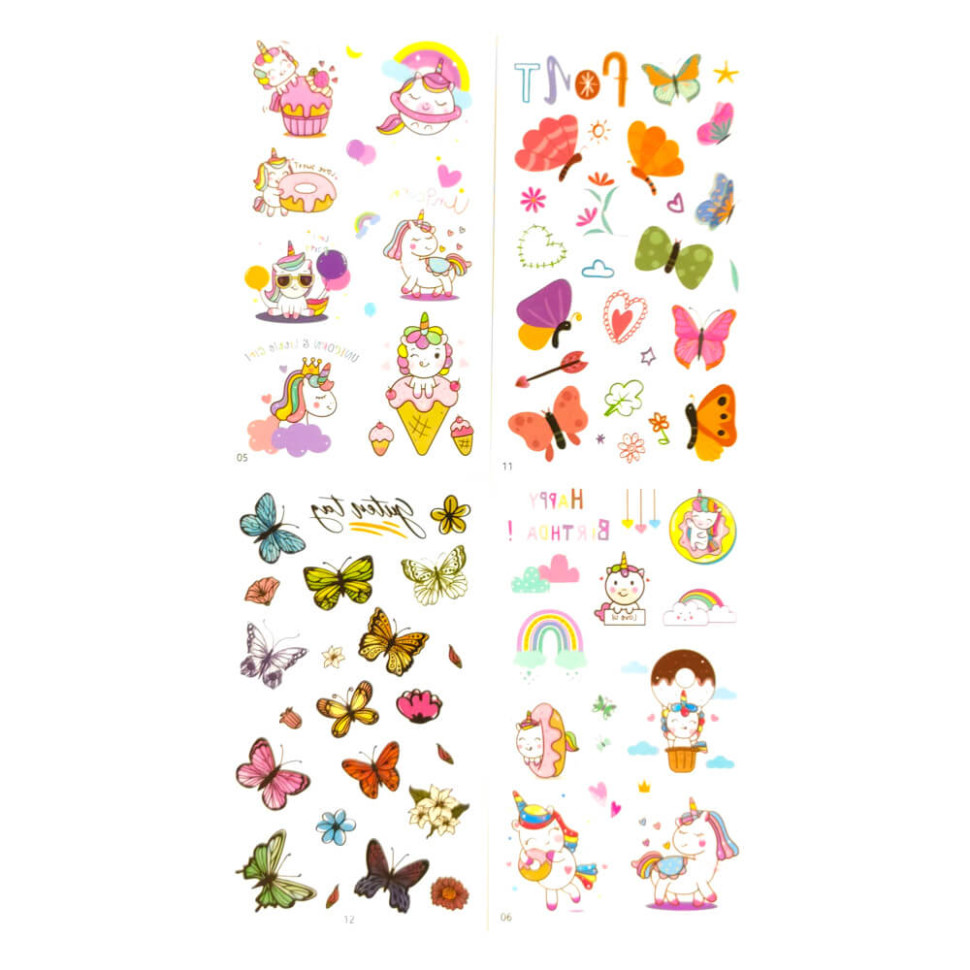 Набор детских временных тату «Бабочки и единороги» Fresh Tattoo tattoo-kids-mini-set-unico