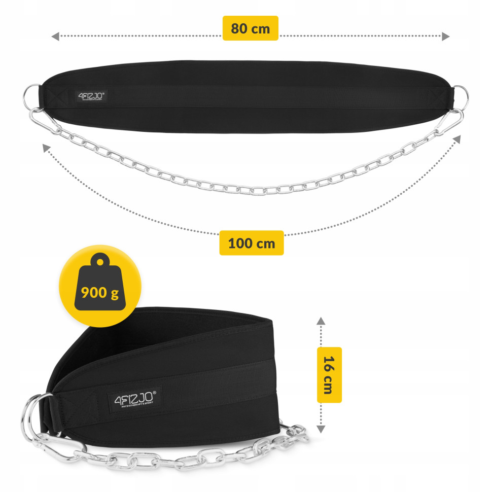 Пояс атлетичний Dip Belt 4FIZJO P-5905973402262, 100 см чорний
