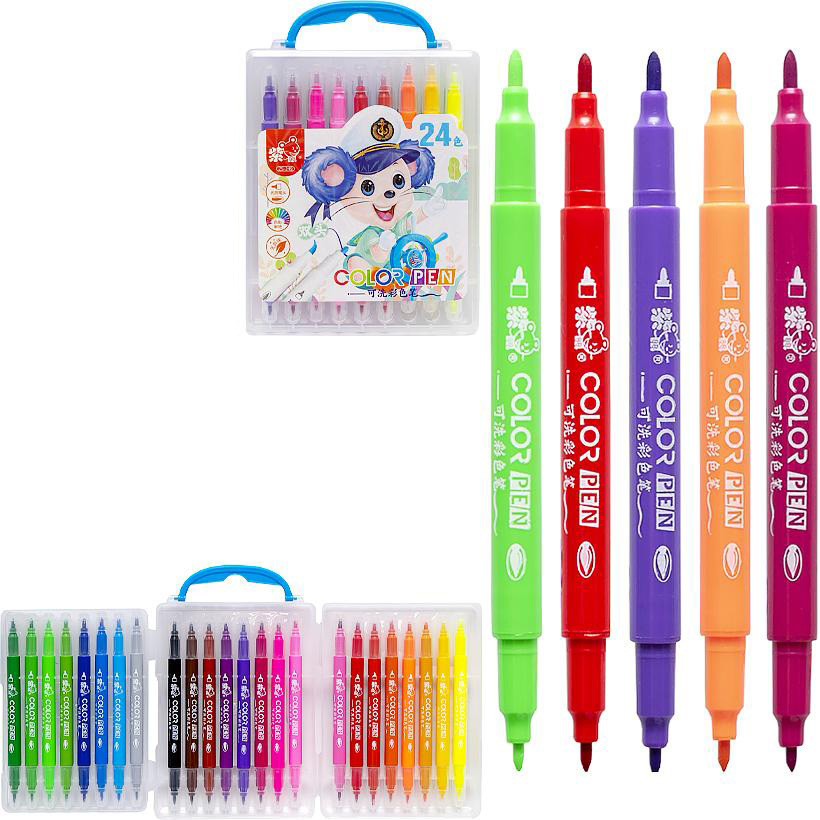 Набор двухсторонних фломастеров Bambi 249-24(Blue) в пластиковом боксе, 24 цвета