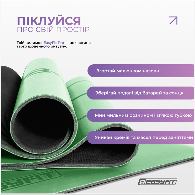 Коврик для йоги профессиональный Pro EasyFit EF-1925-GN, каучук 5 мм, зеленый