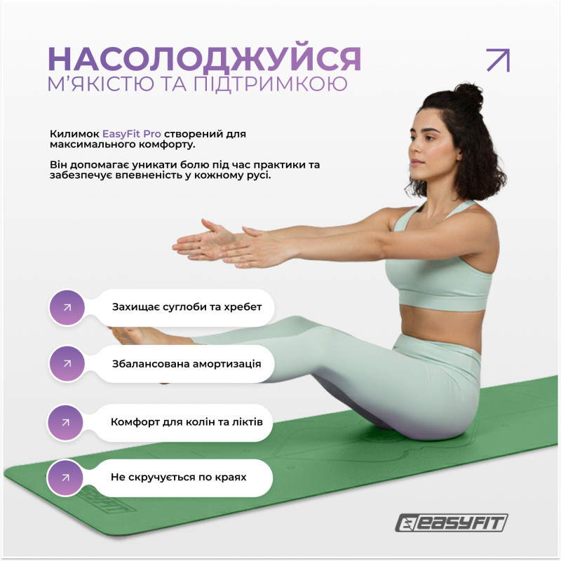Коврик для йоги профессиональный Pro EasyFit EF-1925-GN, каучук 5 мм, зеленый