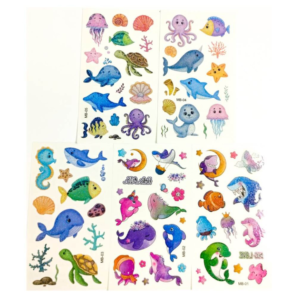 Набор детских блестящих временных тату «Морские животные №1» Fresh Tattoo kids-tatto-see-set5-1