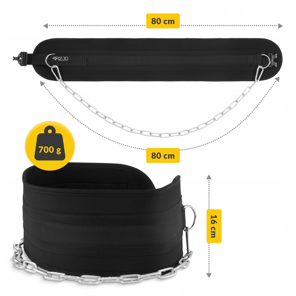 Пояс атлетический Dip Belt 4FIZJO P-5905973402255, 80 см черный