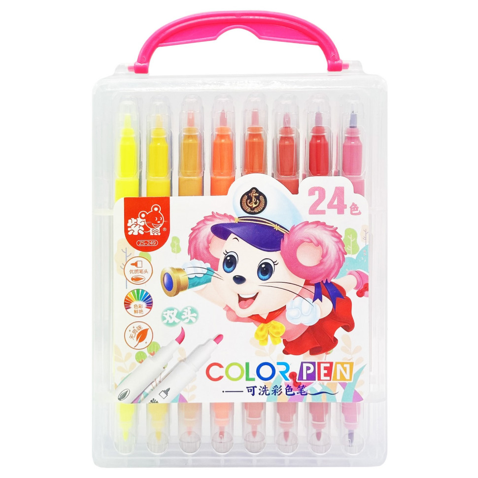 Набор двухсторонних фломастеров Bambi 249-24(Pink) в пластиковом боксе, 24 цвета