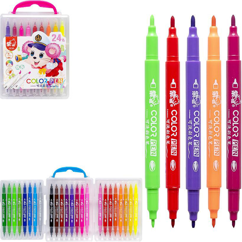 Набор двухсторонних фломастеров Bambi 249-24(Pink) в пластиковом боксе, 24 цвета