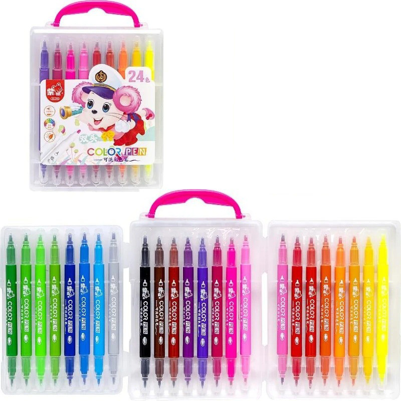 Набор двухсторонних фломастеров Bambi 249-24(Pink) в пластиковом боксе, 24 цвета