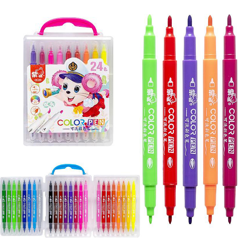 Набор двухсторонних фломастеров Bambi 249-24(Pink) в пластиковом боксе, 24 цвета