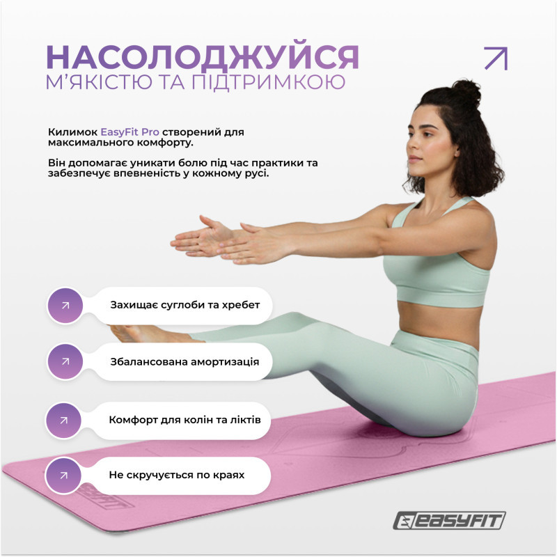 Коврик для йоги профессиональный Pro EasyFit EF-1925-Р, каучук 5 мм, розовый