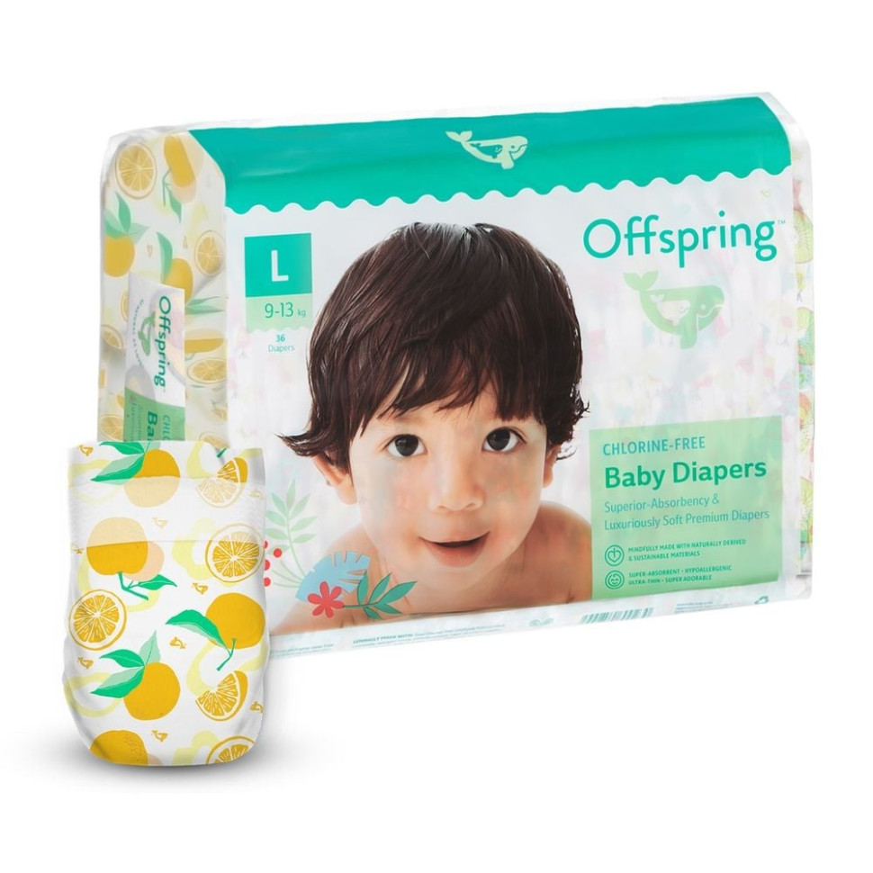 Підгузки для дітей 9-13 кг Offspring DP-OI-FAT-L36P-TGYORN розмір L 36 штук