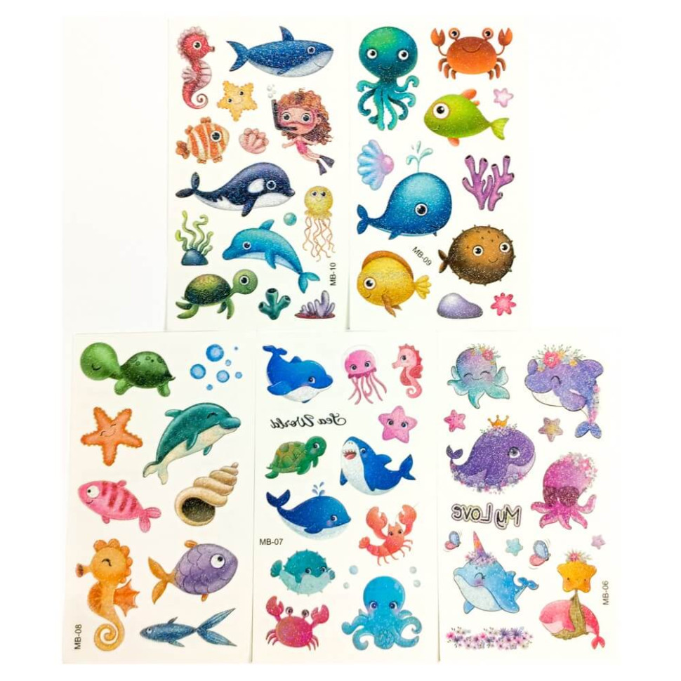 Набор детских блестящих временных тату «Морские животные №2» Fresh Tattoo kids-tatto-see-set5-2