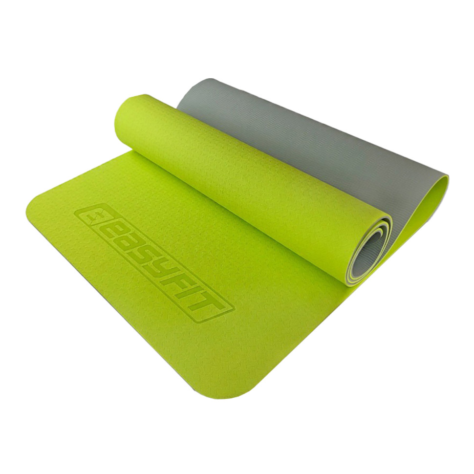 Коврик для йоги и фитнеса двухслойный EasyFit EF-1924s-LGGY 6 мм, лимонный-серый