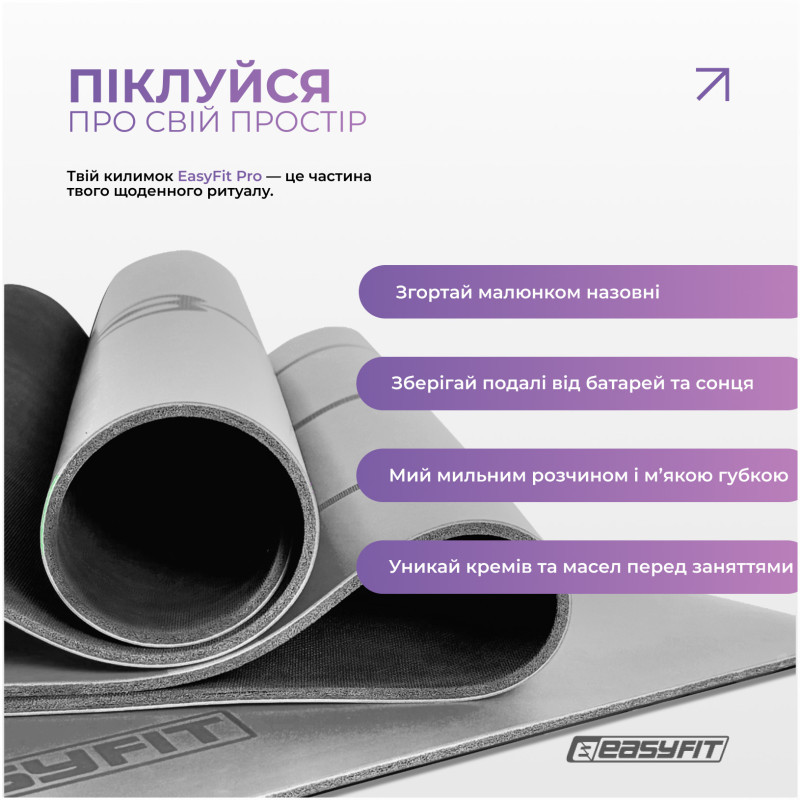 Коврик для йоги профессиональный Pro EasyFit EF-1925-GY, каучук 5 мм, серый