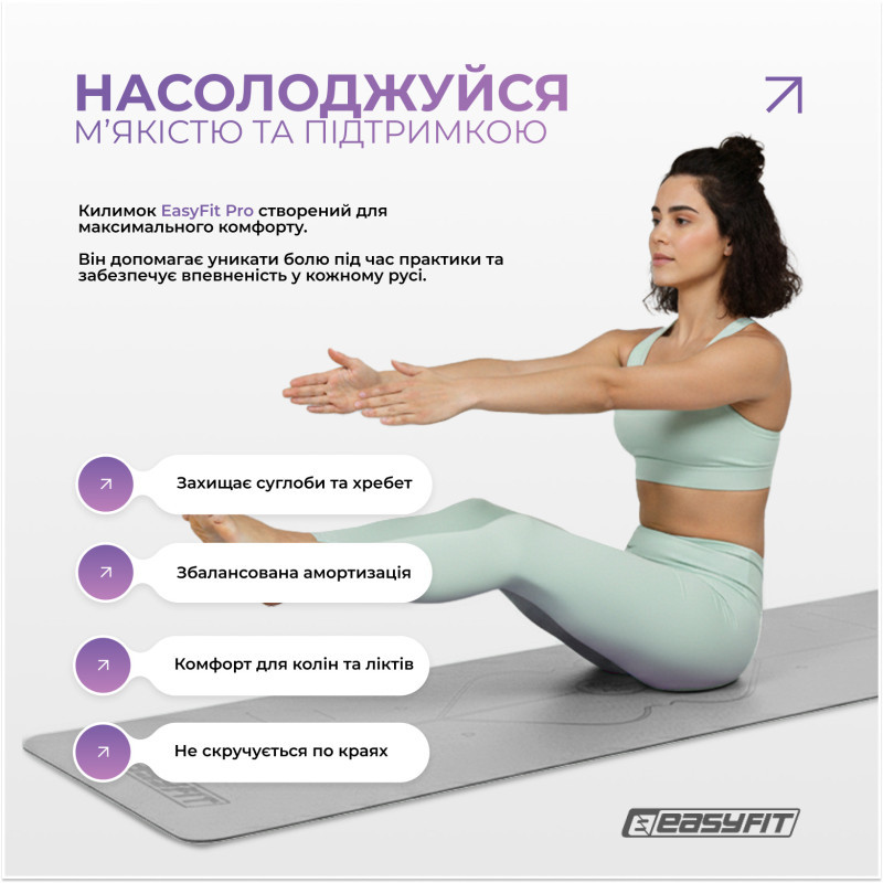 Коврик для йоги профессиональный Pro EasyFit EF-1925-GY, каучук 5 мм, серый