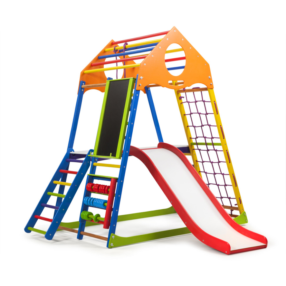 Дитячий спортивний комплекс SportBaby KindWood Color Plus 3 із гладіаторською сіткою
