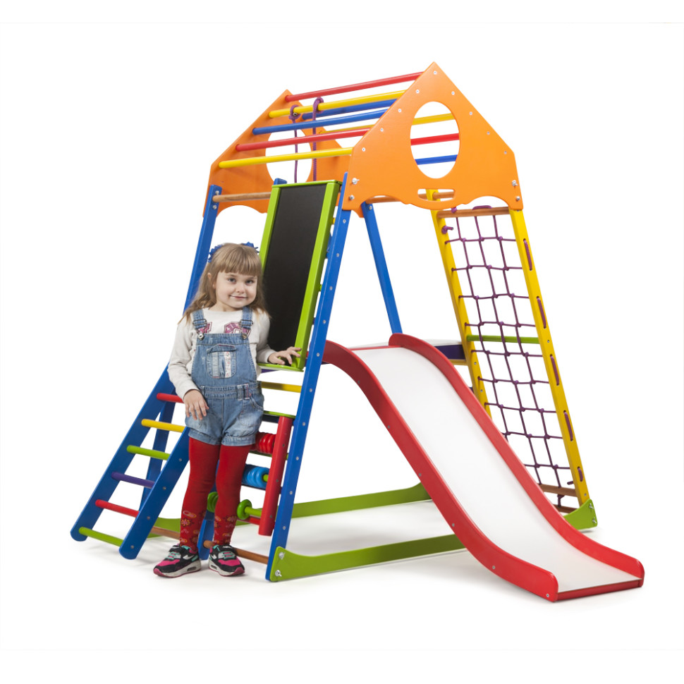 Дитячий спортивний комплекс SportBaby KindWood Color Plus 3 із гладіаторською сіткою