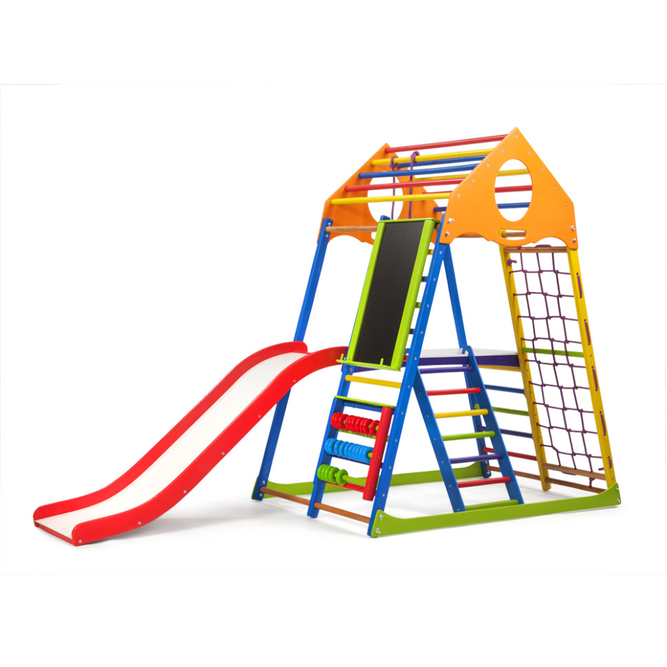 Дитячий спортивний комплекс SportBaby KindWood Color Plus 3 із гладіаторською сіткою