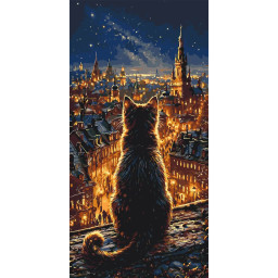 Картина по номерам "Кот над огнями столицы" Origami LW5199, 40х80 см