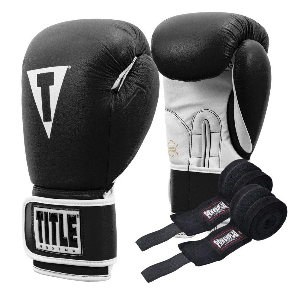 Боксерские перчатки Boxing Pro Style Leather Gloves 3.0 TITLE TVVTG3 14 BK/WH 14 унций (бинты в комплекте)