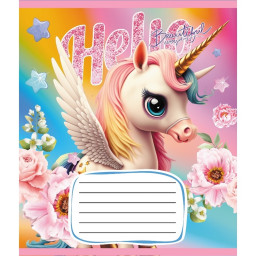 Тетрадь ученическая "Единороги" Leader 012-510065C-5 в косую линию, 12 листов 