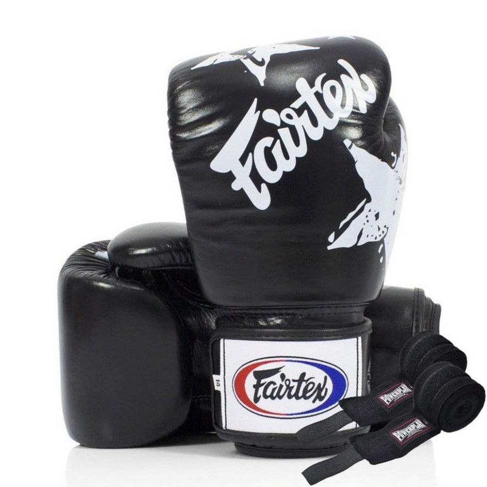 Боксерские перчатки BGV1 Nation Print Fairtex BGV1_Print_10oz_Black 10 унций (бинты в комплекте)