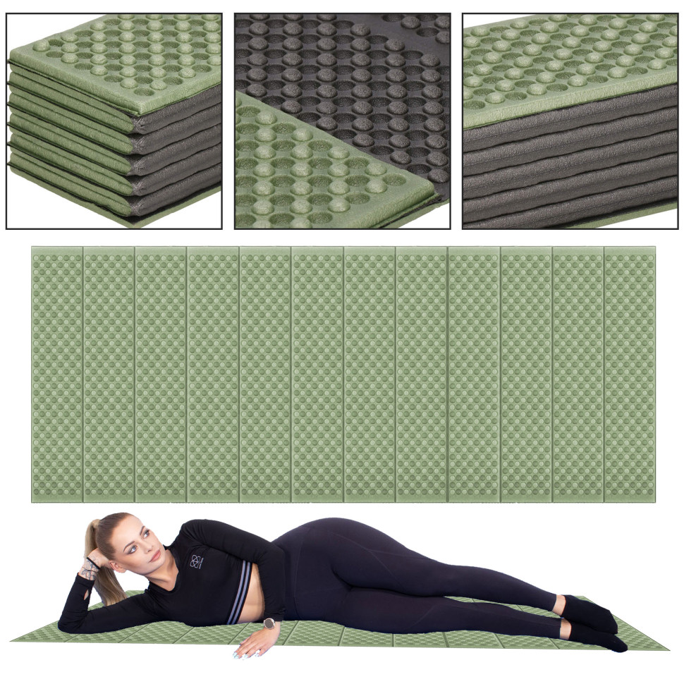 Коврик туристический складной Springos PM0010 XPE, Green/Grey 182x60x0,8 см