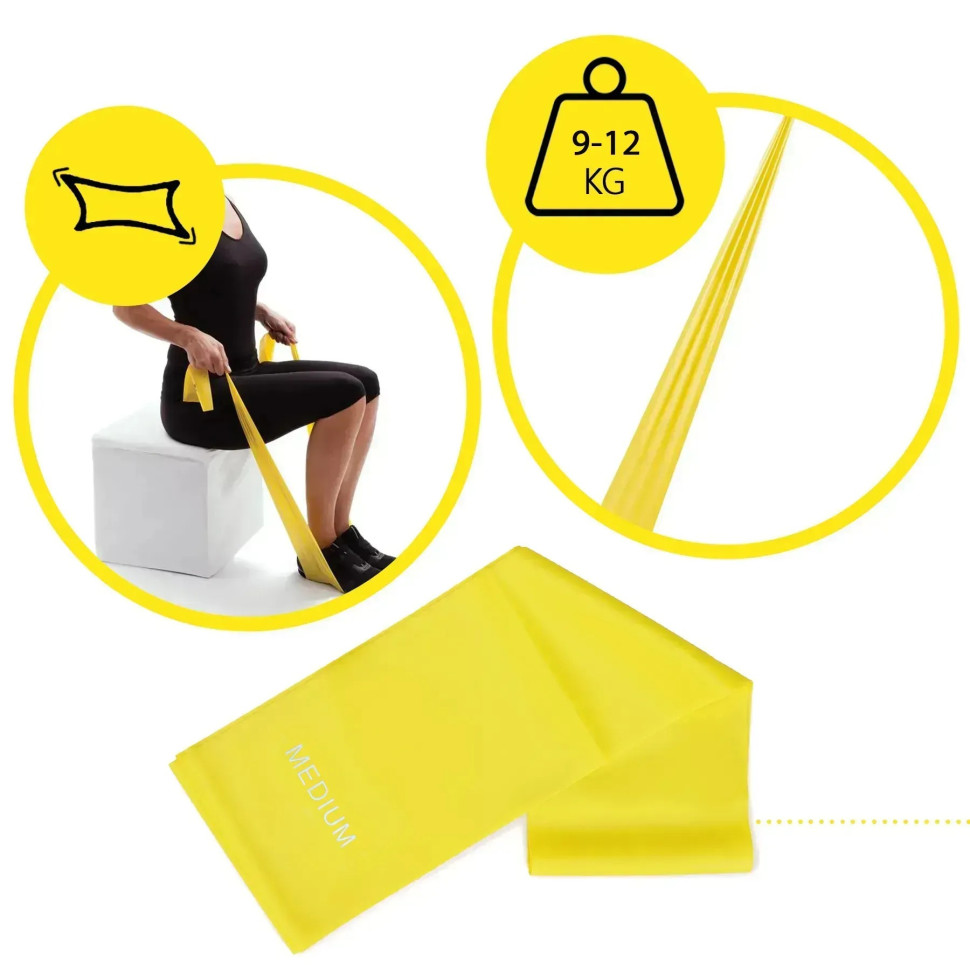 Стрічка-еспандер 9-12 кг Generation Fitness 523566FS 200х15х0,5 см, розмір M, жовтий