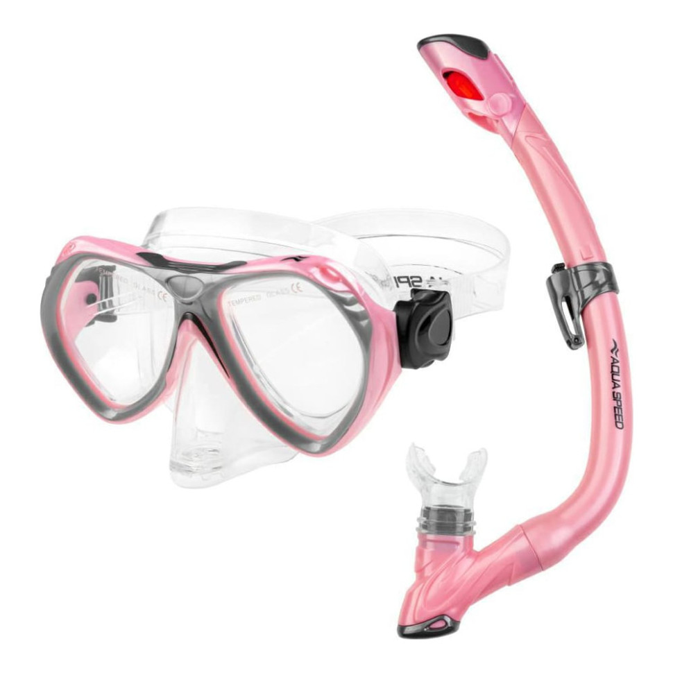 Набір маска і трубка AURA + EVO Aqua Speed 605-03 рожевий, One Size