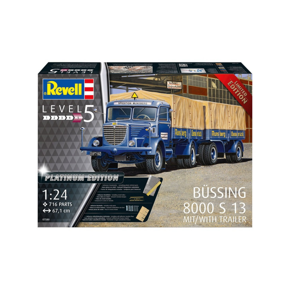 Збірна модель-копія Вантажна машина Büssing 8000 S13 Revell RVL-07580 з причепом рівень 5, 1:24
