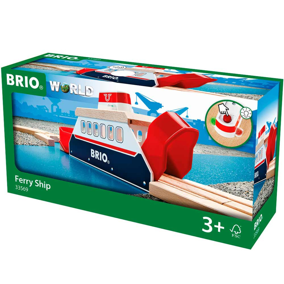 Паром для детской железной дороги BRIO 33569-BR, дерево, пластик 3 элемента в комплекте, на батарейках, звук и свет