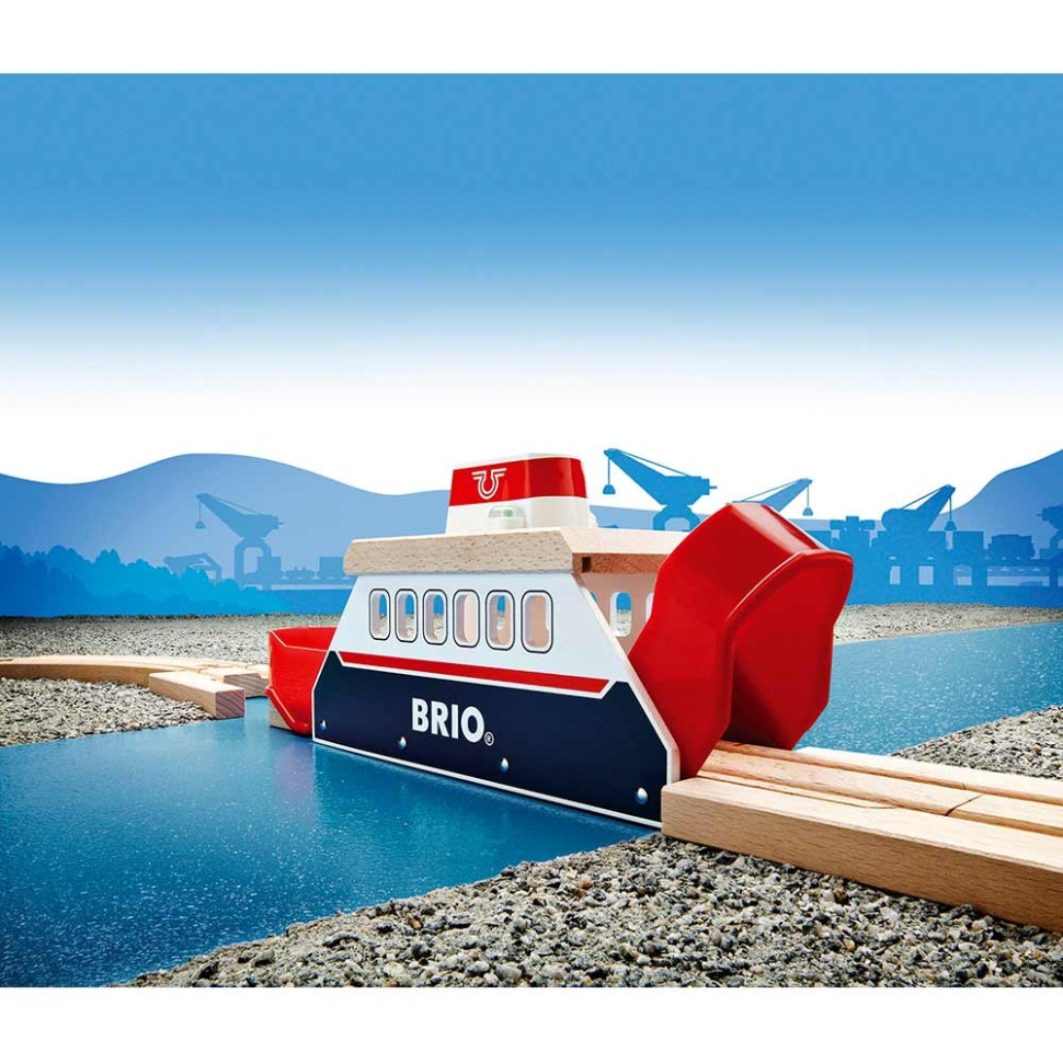 Паром для детской железной дороги BRIO 33569-BR, дерево, пластик 3 элемента в комплекте, на батарейках, звук и свет