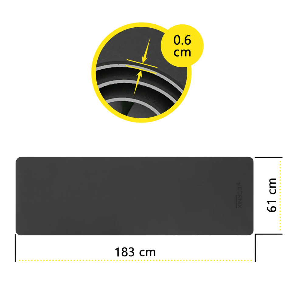 Коврик для йоги TPE Cornix XR-0349 черный/серый 183 x 61 x 0.6 cм 