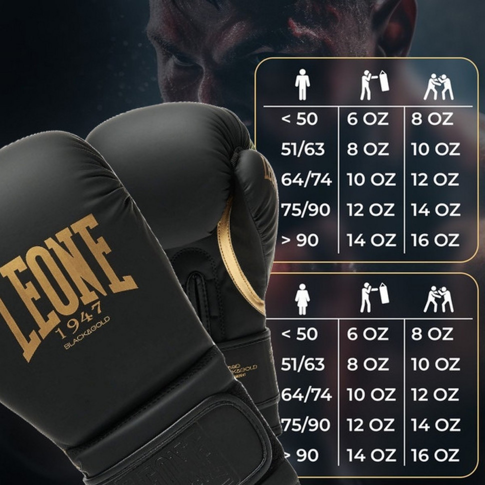 Боксерские перчатки GN059D Leone GN059D_Bl/Gold_16oz 16 унций (капа в комплекте)