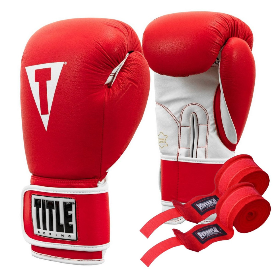 Боксерские перчатки Boxing Pro Style Leather Gloves 3.0 TITLE TVVTG3 14 RD/WH 14 унций (бинты в комплекте)