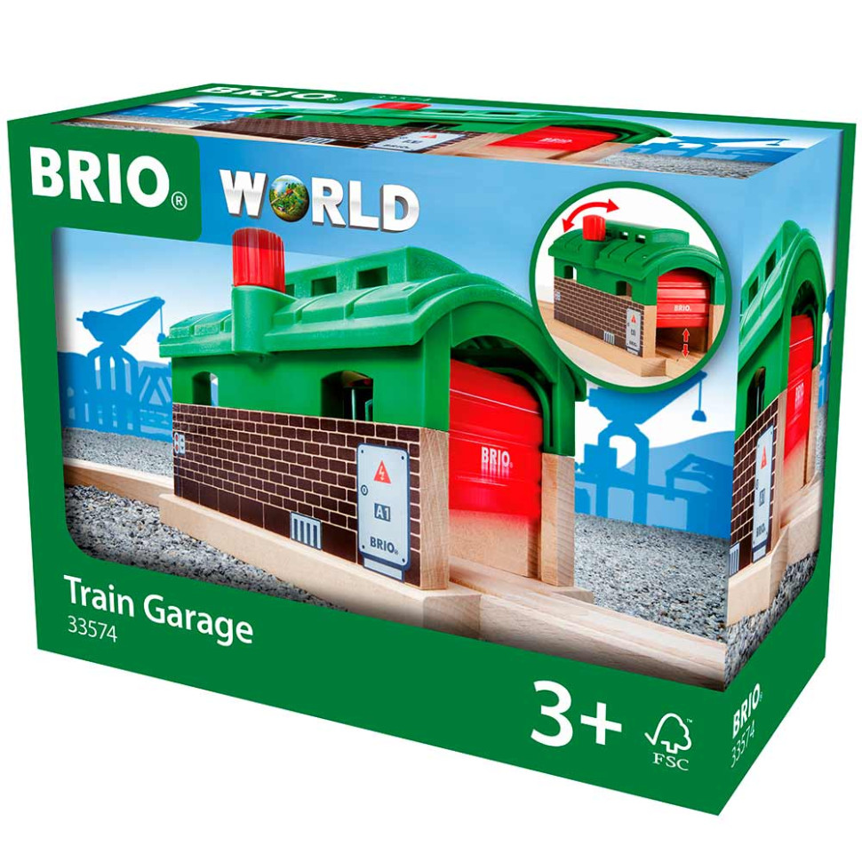 Депо с механическими дверями для детской железной дороги BRIO 33574-BR, дерево, пластик