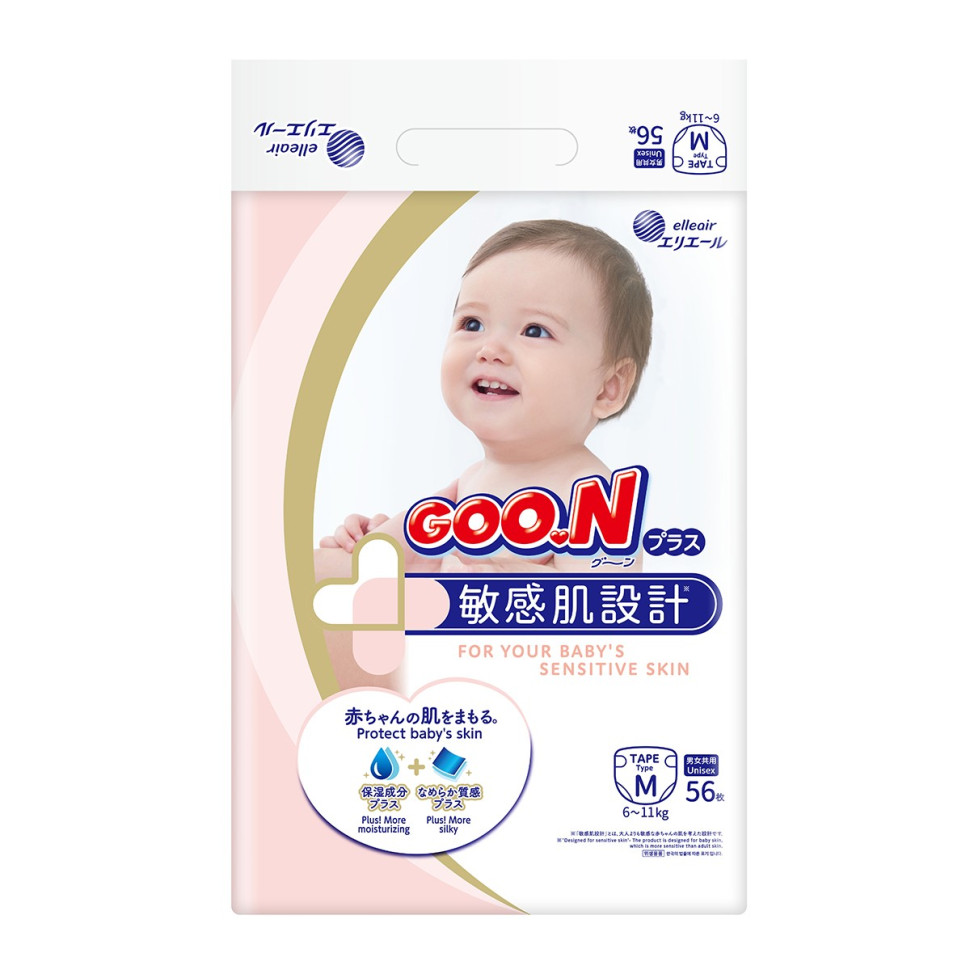 Подгузники для детей GOO.N Plus 21000628, 6-11 кг (размер М, на липучках, унисекс 56 шт)
